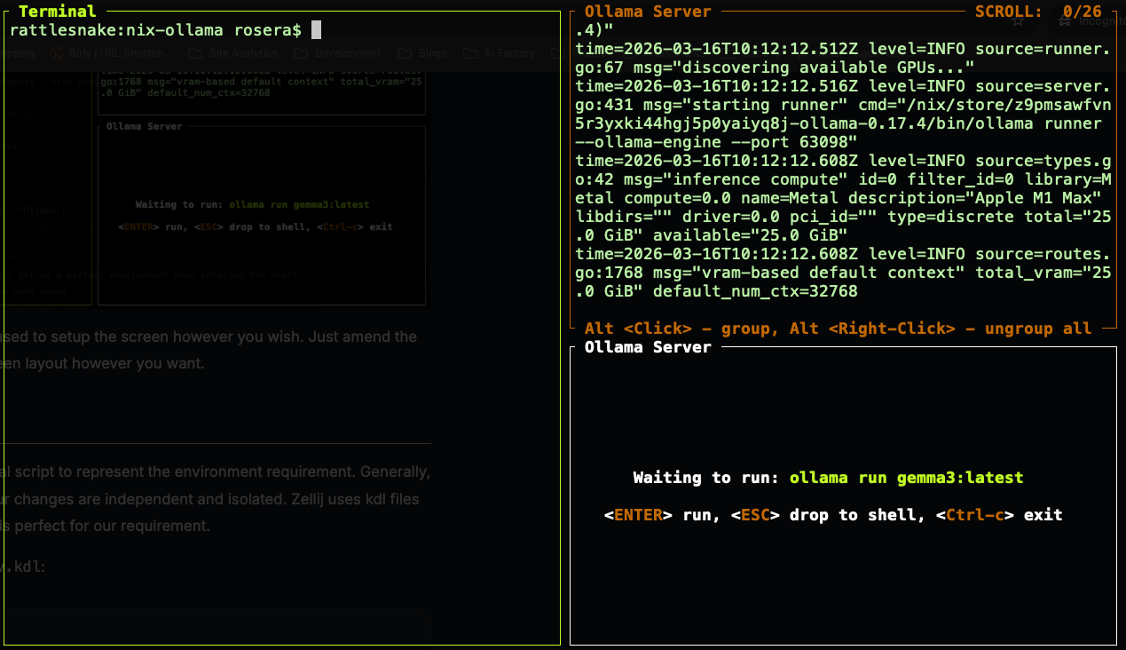 Ollama running in Zellij